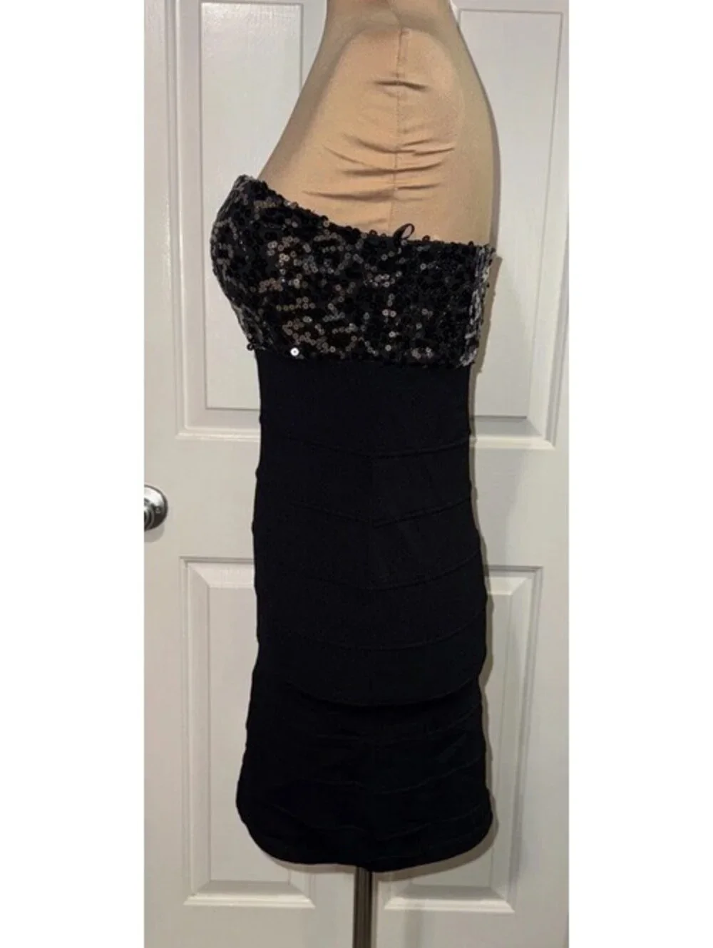 Frederick's of Hollywood Dress Womens Medium Black Bandage Sequin Strapless Mini